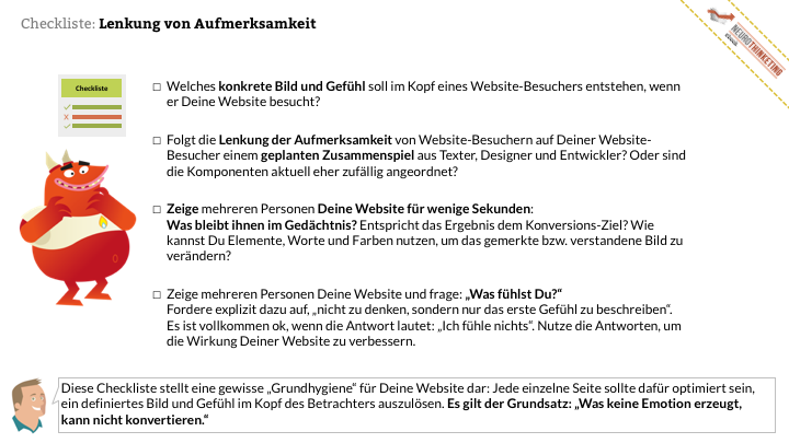 Online Marketing Seminar » Onlinethinketing » Konversions-Optimierung » Checkliste für die Lenkung von Aufmerksamkeit